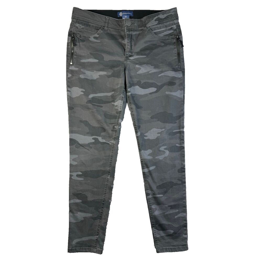 Democracy Jeans Womens 12 Gray Ab Solution Camo Mid Rise Stretch Zippers Pockets